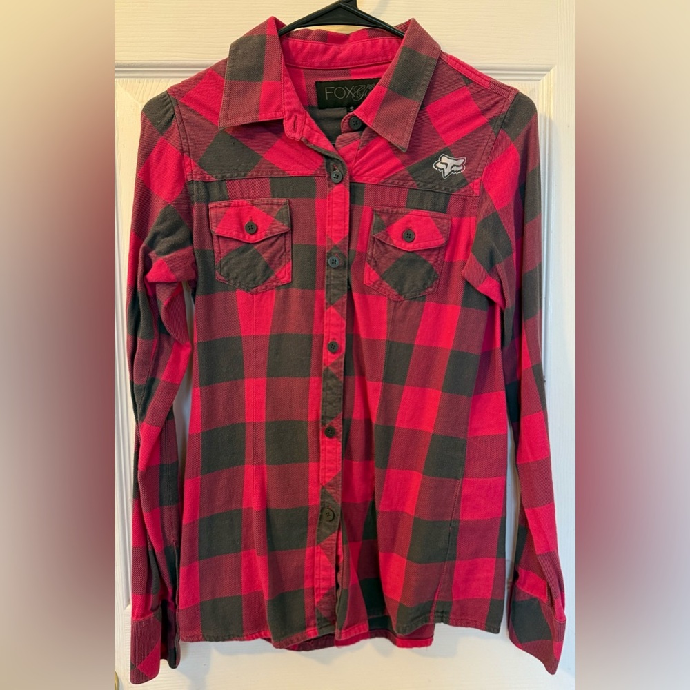 Fox Pink and Black Plaid Button Down Shirt